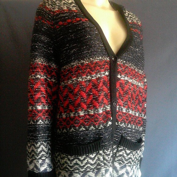 Miss Me Aztec Hooded Pocket Swing Cardigan Sweater Coat M - Picture 4 of 9